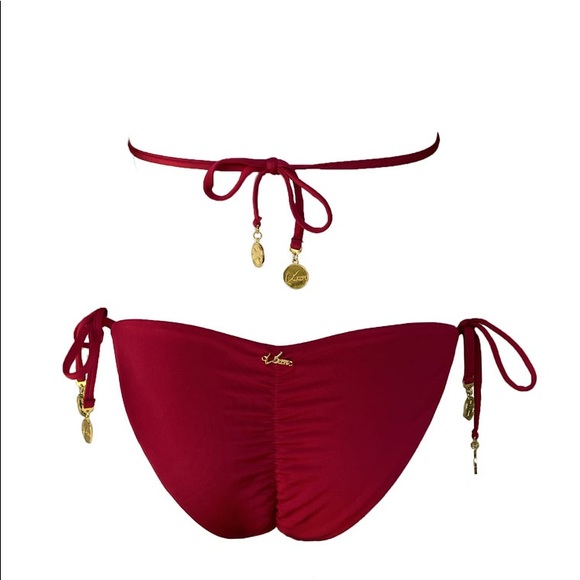 Red Dazzling Scrunch Bikini Bottom with Crystals - Picture 6 of 11